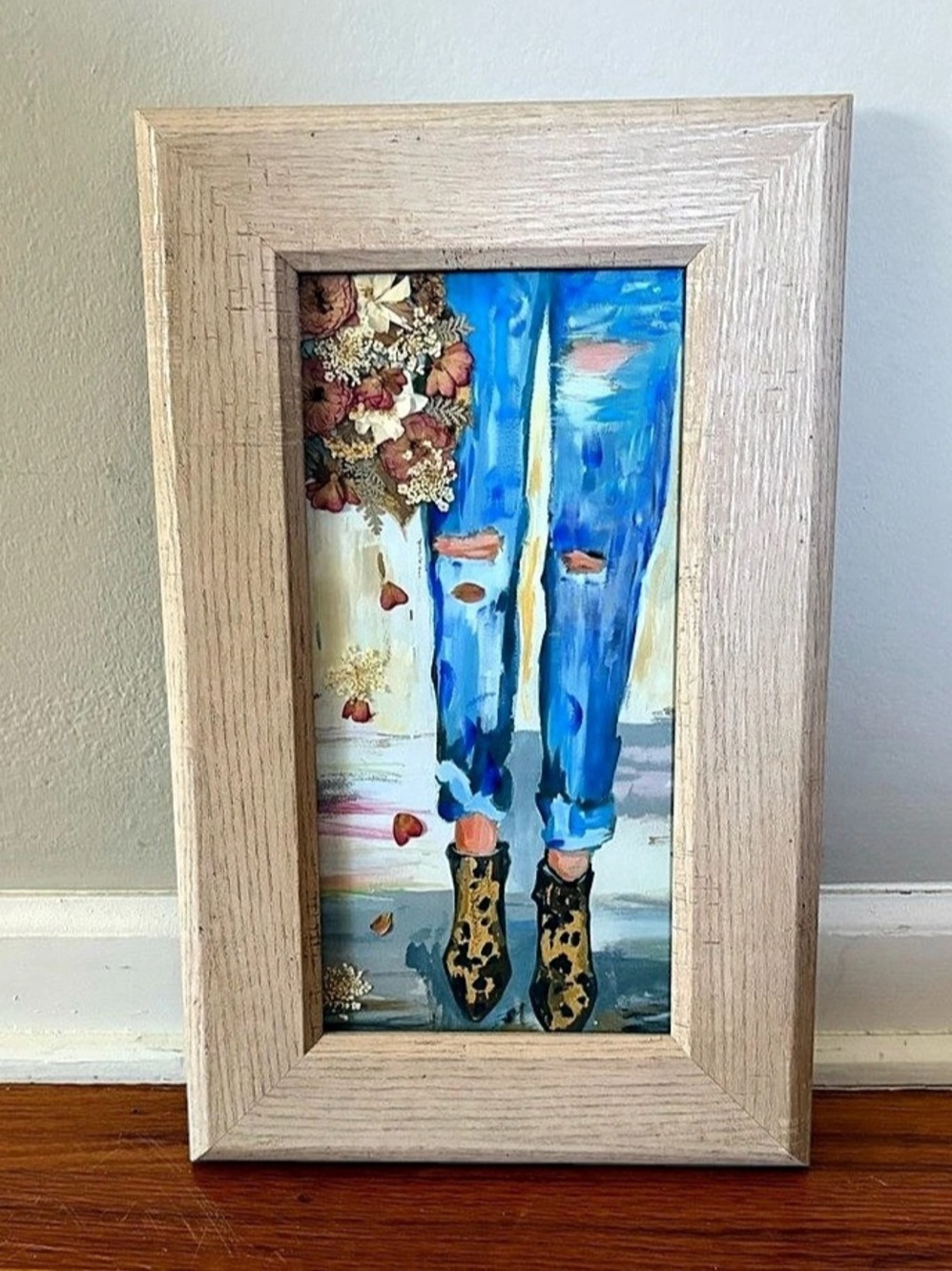 Rustic Boho Decor Fashion Themed Painting in a Light Wood Frame (EUC)